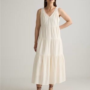 NWT Quince 100% Organic Cotton Gauze Tiered Maxi Dress -Vintage Cream - Large